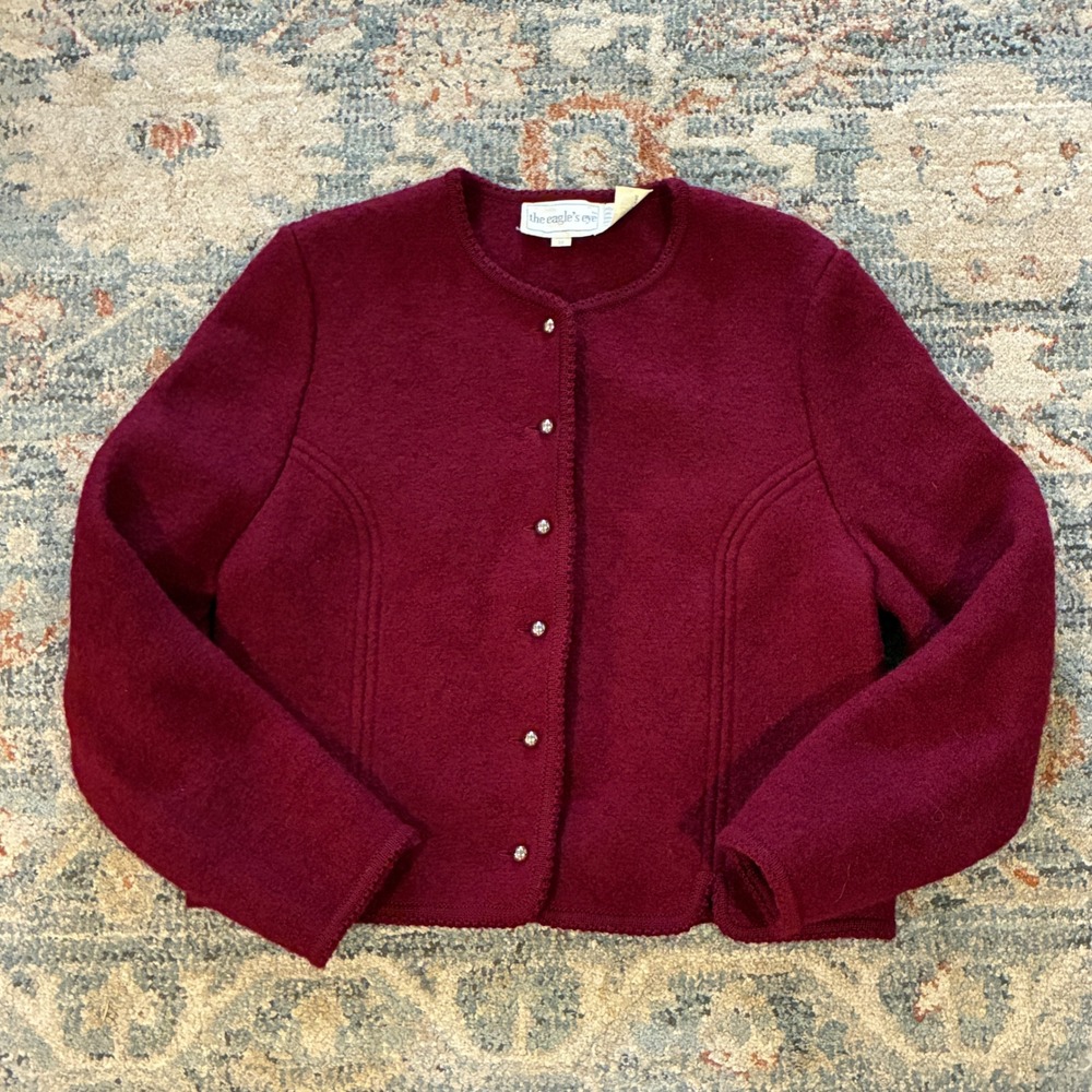 The Eagle's Eye Cardigan Sweater Women 12 Burgundy Wool Vintage Preppy Fall